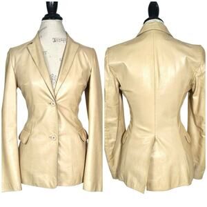 Zara | Women | Vintage Rare Y2K 100% Soft Leather Tan Cinch Lined Jacket | Small
